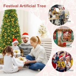 Tangkula 7.5ft Pencil Christmas Tree Pre-Lit Hinged Artificial Decoration w/ 350 Warm White Lights -Christmas Trees Sales Store unnamed file 3239