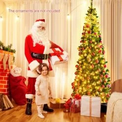 Tangkula 7.5ft Pencil Christmas Tree Pre-Lit Hinged Artificial Decoration w/ 350 Warm White Lights -Christmas Trees Sales Store unnamed file 3241