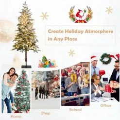 Tangkula 6ft Artificial Snow Flocked Pencil Christmas Tree Pre-Lit Faux-Pine Tree W/250 Warm White LED Lights -Christmas Trees Sales Store unnamed file 3246