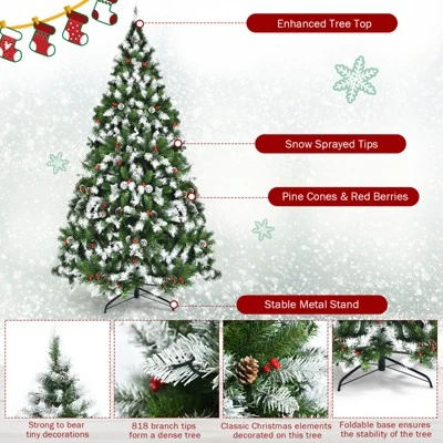 Tangkula 6ft Pre-lit Snowy Christmas Tree Pre-strung Xmas Decoration Tree w/ 250 Warm White LED Lights & 818 PVC Tips 2 Tangkula 6ft Pre-lit Snowy Christmas Tree Pre-strung Xmas Decoration Tree w/ 250 Warm White LED Lights & 818 PVC Tips - Image 2