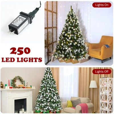 Tangkula 6ft Pre-lit Snowy Christmas Tree Pre-strung Xmas Decoration Tree w/ 250 Warm White LED Lights & 818 PVC Tips 3 Tangkula 6ft Pre-lit Snowy Christmas Tree Pre-strung Xmas Decoration Tree w/ 250 Warm White LED Lights & 818 PVC Tips - Image 3