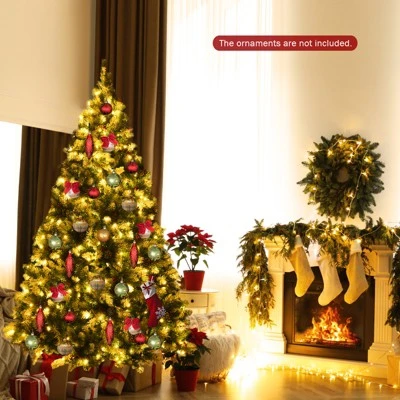 Tangkula 6ft Pre-lit Snowy Christmas Tree Pre-strung Xmas Decoration Tree w/ 250 Warm White LED Lights & 818 PVC Tips 8 Tangkula 6ft Pre-lit Snowy Christmas Tree Pre-strung Xmas Decoration Tree w/ 250 Warm White LED Lights & 818 PVC Tips - Image 8