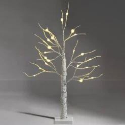 Tangkula Artificial White Birch Tree 2ft Pre-lit Tabletop Christmas Tree w/ 24 Battery-operated Warm White LED Lights