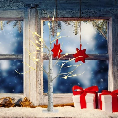 Tangkula Artificial White Birch Tree 2ft Pre-lit Tabletop Christmas Tree w/ 24 Battery-operated Warm White LED Lights 2 Tangkula Artificial White Birch Tree 2ft Pre-lit Tabletop Christmas Tree w/ 24 Battery-operated Warm White LED Lights - Image 2