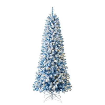 Home Heritage Anson 7-Foot Pencil Pine Flocked Artificial Christmas Tree Prelit with 300 White Microdot LED Lights, 747 PVC Foliage Tips, Stand 4 Home Heritage Anson 7-Foot Pencil Pine Flocked Artificial Christmas Tree Prelit with 300 White Microdot LED Lights, 747 PVC Foliage Tips, Stand - Image 4