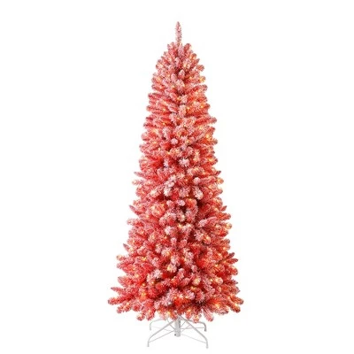 Home Heritage Anson 7-Foot Pencil Pine Flocked Artificial Christmas Tree Prelit with 300 White Microdot LED Lights, 747 PVC Foliage Tips, Stand 6 Home Heritage Anson 7-Foot Pencil Pine Flocked Artificial Christmas Tree Prelit with 300 White Microdot LED Lights, 747 PVC Foliage Tips, Stand - Image 6