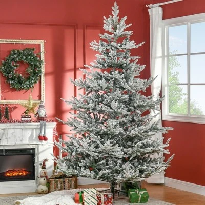 HOMCOM 8 Foot Pine Snow Flocked Artificial Christmas Tree with 1479 Realistic Cedar Branches, Auto Open, Home Holiday Decoration, Green 1 HOMCOM 8 Foot Pine Snow Flocked Artificial Christmas Tree with 1479 Realistic Cedar Branches, Auto Open, Home Holiday Decoration, Green