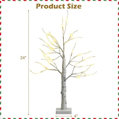 Tangkula Artificial White Birch Tree 2ft Pre-lit Tabletop Christmas Tree w/ 24 Battery-operated Warm White LED Lights 4 Tangkula Artificial White Birch Tree 2ft Pre-lit Tabletop Christmas Tree w/ 24 Battery-operated Warm White LED Lights - Image 4