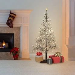 Alpine Corporation 5ft Alpine Silver Artificial Christmas Tree with Warm White LED Lights Silver