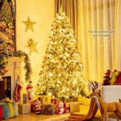 Costway 7ft Pre-lit Snow Flocked Hinged Christmas Tree w/1116 Tips & Metal Stand