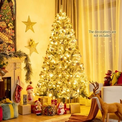 Costway 7ft Pre-lit Snow Flocked Hinged Christmas Tree w/1116 Tips & Metal Stand 1 Costway 7ft Pre-lit Snow Flocked Hinged Christmas Tree w/1116 Tips & Metal Stand