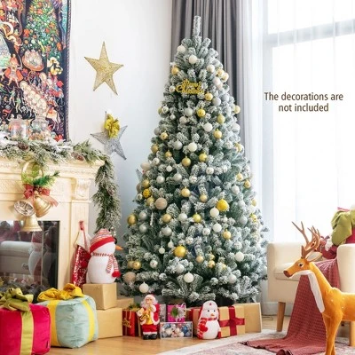 Costway 7ft Pre-lit Snow Flocked Hinged Christmas Tree w/1116 Tips & Metal Stand 2 Costway 7ft Pre-lit Snow Flocked Hinged Christmas Tree w/1116 Tips & Metal Stand - Image 2