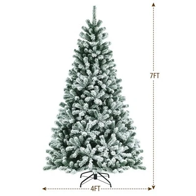 Costway 7ft Pre-lit Snow Flocked Hinged Christmas Tree w/1116 Tips & Metal Stand 3 Costway 7ft Pre-lit Snow Flocked Hinged Christmas Tree w/1116 Tips & Metal Stand - Image 3