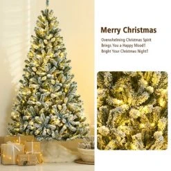Costway 7ft Pre-lit Snow Flocked Hinged Christmas Tree w/1116 Tips & Metal Stand 14 Costway 7ft Pre-lit Snow Flocked Hinged Christmas Tree w/1116 Tips & Metal Stand -Christmas Trees Sales Store unnamed file 3311