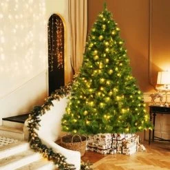 Costway 7ft Pre-Lit Artificial Hinged Christmas Tree w/8 Modes LED Lights and Foot Pedal -Christmas Trees Sales Store unnamed file 3318