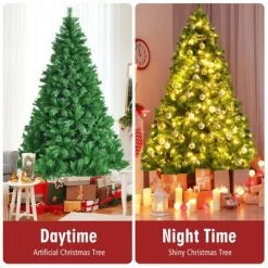 Costway 7ft Pre-Lit Artificial Hinged Christmas Tree w/8 Modes LED Lights and Foot Pedal -Christmas Trees Sales Store unnamed file 3319
