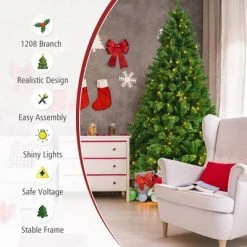 Costway 7ft Pre-Lit Artificial Hinged Christmas Tree w/8 Modes LED Lights and Foot Pedal -Christmas Trees Sales Store unnamed file 3320