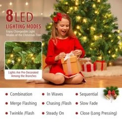 Costway 7ft Pre-Lit Artificial Hinged Christmas Tree w/8 Modes LED Lights and Foot Pedal -Christmas Trees Sales Store unnamed file 3321
