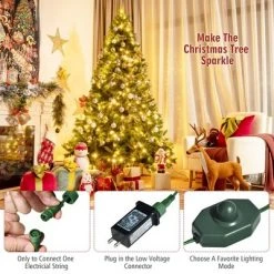Costway 7ft Pre-Lit Artificial Hinged Christmas Tree w/8 Modes LED Lights and Foot Pedal -Christmas Trees Sales Store unnamed file 3322