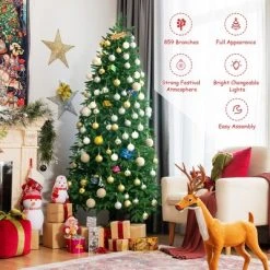 Costway 7ft Pre-lit Hinged Christmas Tree w/ 450 LED Lights & 9 Dynamic Effects -Christmas Trees Sales Store unnamed file 3328