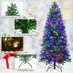 Costway 7ft Pre-lit Hinged Christmas Tree w/ 450 LED Lights & 9 Dynamic Effects -Christmas Trees Sales Store unnamed file 3332