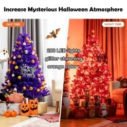 Costway 5ft Pre-lit Purple Halloween Christmas Tree w/ Orange Lights Pumpkin Decorations -Christmas Trees Sales Store unnamed file 3345