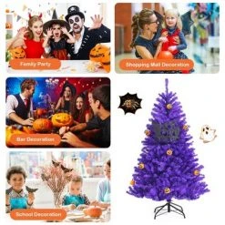 Costway 5ft Pre-lit Purple Halloween Christmas Tree w/ Orange Lights Pumpkin Decorations -Christmas Trees Sales Store unnamed file 3346