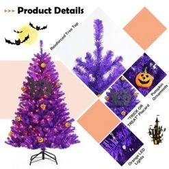 Costway 5ft Pre-lit Purple Halloween Christmas Tree w/ Orange Lights Pumpkin Decorations -Christmas Trees Sales Store unnamed file 3347