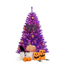 Costway 5ft Pre-lit Purple Halloween Christmas Tree w/ Orange Lights Pumpkin Decorations -Christmas Trees Sales Store unnamed file 3349