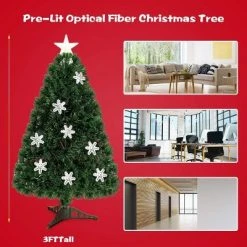 Tangkula 3' Artificial Christmas Tree Pre-Lit LED and Fiber Optic w/ Snowflakes -Christmas Trees Sales Store unnamed file 3356