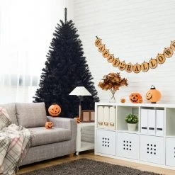 Tangkula Artificial Christmas Tree Halloween Hinged Spruce Full Tree with Metal Stand Black -Christmas Trees Sales Store unnamed file 3415