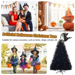 Tangkula Artificial Christmas Tree Halloween Hinged Spruce Full Tree with Metal Stand Black -Christmas Trees Sales Store unnamed file 3420
