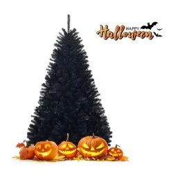 Tangkula Artificial Christmas Tree Halloween Hinged Spruce Full Tree with Metal Stand Black -Christmas Trees Sales Store unnamed file 3422