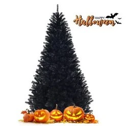 Tangkula Artificial Christmas Tree Halloween Hinged Spruce Full Tree with Metal Stand Black -Christmas Trees Sales Store unnamed file 3423