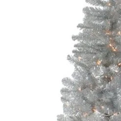 Northlight 4.5' Prelit Artificial Christmas Tree Silver Metallic Tinsel - Clear Lights -Christmas Trees Sales Store unnamed file 3426
