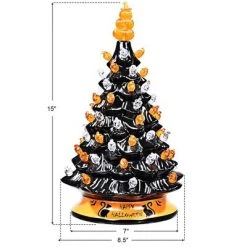 Costway 15'' Pre-Lit Ceramic Hand-Painted Tabletop Halloween Tree Battery Powered Black