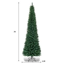 Tangkula 7' Pencil Christmas Tree PVC Artificial Slim Tree w/ Metal Stand Home Holiday Decor Green -Christmas Trees Sales Store unnamed file 3464