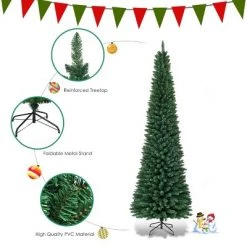 Tangkula 7' Pencil Christmas Tree PVC Artificial Slim Tree w/ Metal Stand Home Holiday Decor Green -Christmas Trees Sales Store unnamed file 3465