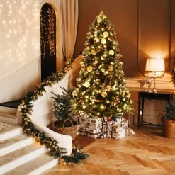 Tangkula 7.5FT Artificial Christmas Tree with 250 LED Lights Pre-Lit Hinged Xmas Tree with 1242 Branch Tips