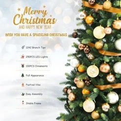 Tangkula 7.5FT Artificial Christmas Tree with 250 LED Lights Pre-Lit Hinged Xmas Tree with 1242 Branch Tips -Christmas Trees Sales Store unnamed file 3473