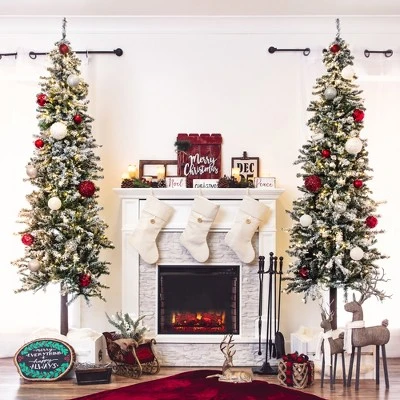 Best Choice Products Pre-Lit Snow Flocked Pencil Alpine Christmas Tree Holiday Decoration w/ LED Lights, Stand 1 Best Choice Products Pre-Lit Snow Flocked Pencil Alpine Christmas Tree Holiday Decoration w/ LED Lights, Stand