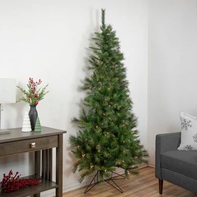 Northlight 7.5' Prelit Artificial Christmas Tree Half Wall Canyon Pine - Clear Lights 1 Northlight 7.5' Prelit Artificial Christmas Tree Half Wall Canyon Pine - Clear Lights