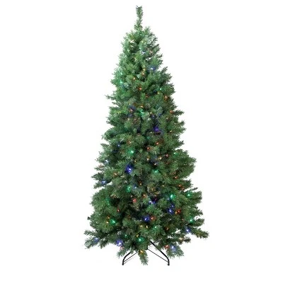 Northlight 7' Prelit Artificial Christmas Tree Slim LED Glacier Pine - Multicolor Lights 1 Northlight 7' Prelit Artificial Christmas Tree Slim LED Glacier Pine - Multicolor Lights