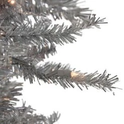 Northlight 7.5' Pre-Lit Silver Tinsel Pine Slim Artificial Christmas Tree - Clear Lights