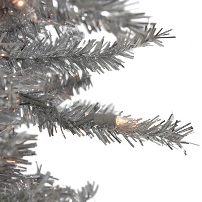 Northlight 7.5' Pre-Lit Silver Tinsel Pine Slim Artificial Christmas Tree - Clear Lights 1 Northlight 7.5' Pre-Lit Silver Tinsel Pine Slim Artificial Christmas Tree - Clear Lights