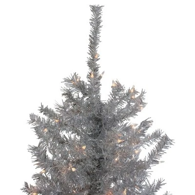 Northlight 7.5' Pre-Lit Silver Tinsel Pine Slim Artificial Christmas Tree - Clear Lights 3 Northlight 7.5' Pre-Lit Silver Tinsel Pine Slim Artificial Christmas Tree - Clear Lights - Image 3