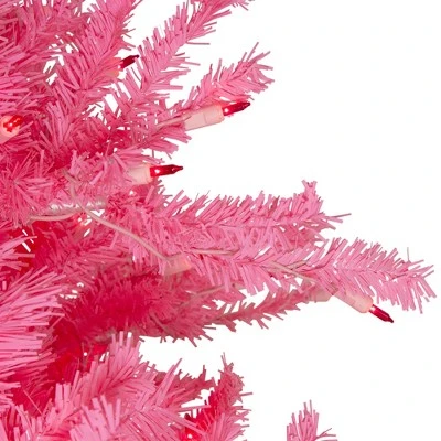Northlight 7.5' Pre-Lit Pink Tinsel Slim Artificial Christmas Tree - Pink Lights 1 Northlight 7.5' Pre-Lit Pink Tinsel Slim Artificial Christmas Tree - Pink Lights