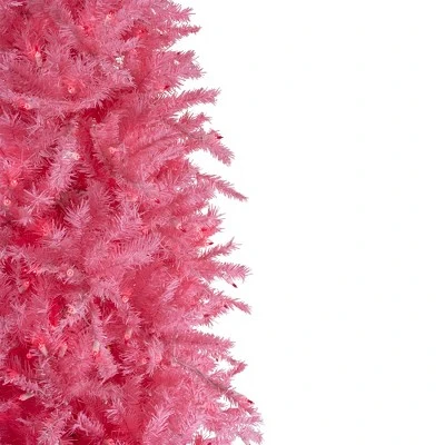 Northlight 7.5' Pre-Lit Pink Tinsel Slim Artificial Christmas Tree - Pink Lights 3 Northlight 7.5' Pre-Lit Pink Tinsel Slim Artificial Christmas Tree - Pink Lights - Image 3