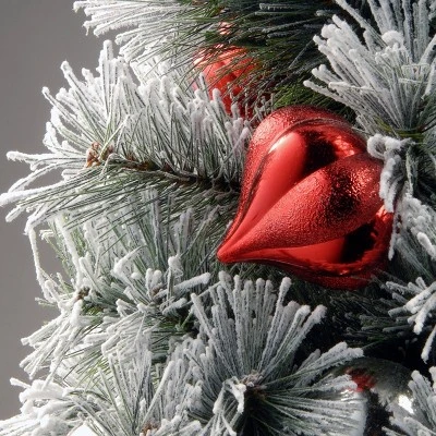 National Tree Company 4.5ft National Christmas Tree Company Pre-Lit Snowy Bristle Pine Artificial Christmas Tree with Red & Silver Ornaments & 150 Clear Lights 2 National Tree Company 4.5ft National Christmas Tree Company Pre-Lit Snowy Bristle Pine Artificial Christmas Tree with Red & Silver Ornaments & 150 Clear Lights - Image 2