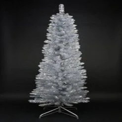 Northlight 6' Prelit Artificial Christmas Tree Pencil Silver Tinsel - Clear Lights